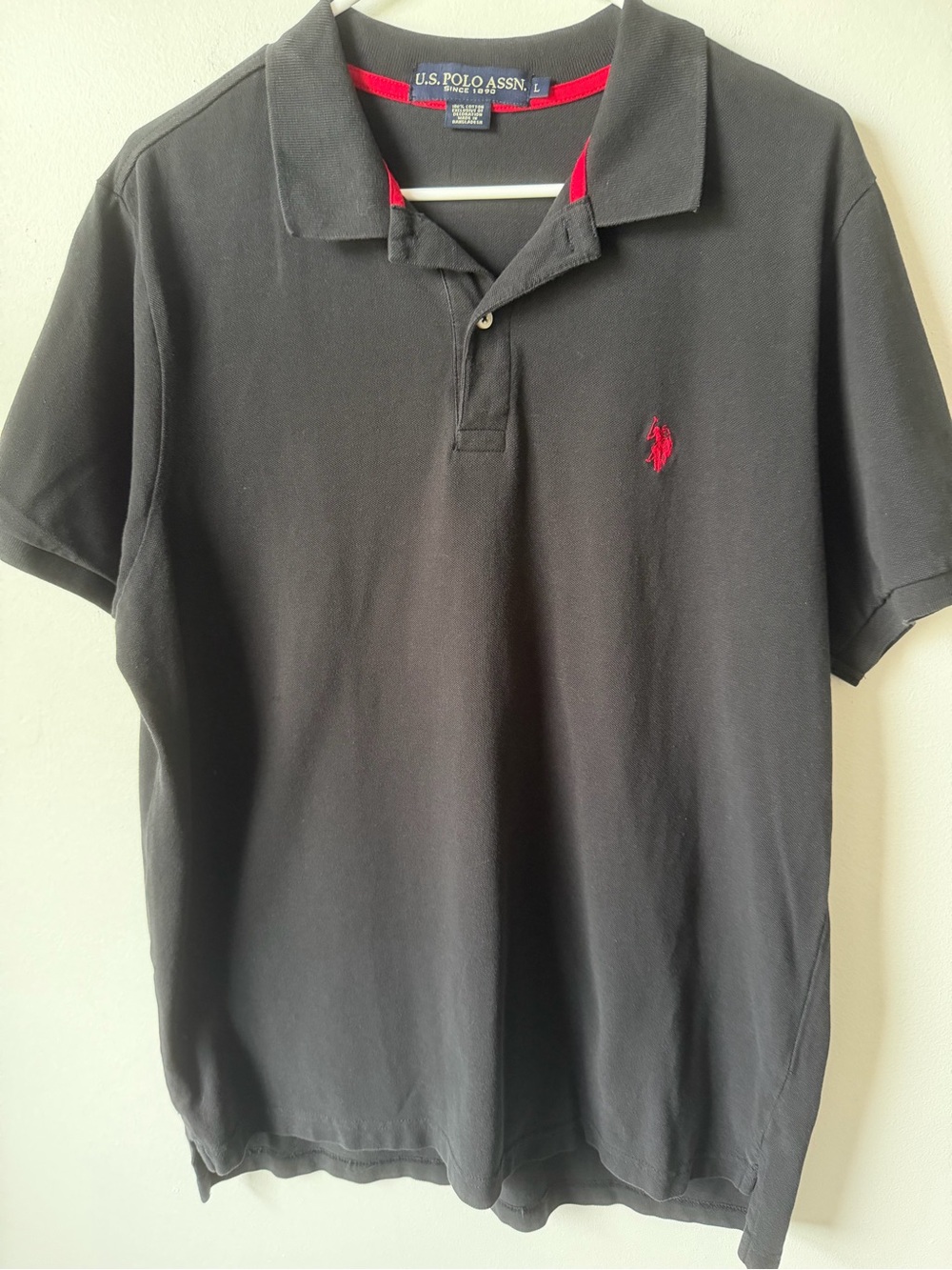 U.S. Polo Assn. Black Polo with Red Pony Logo and Collar Accents SZL